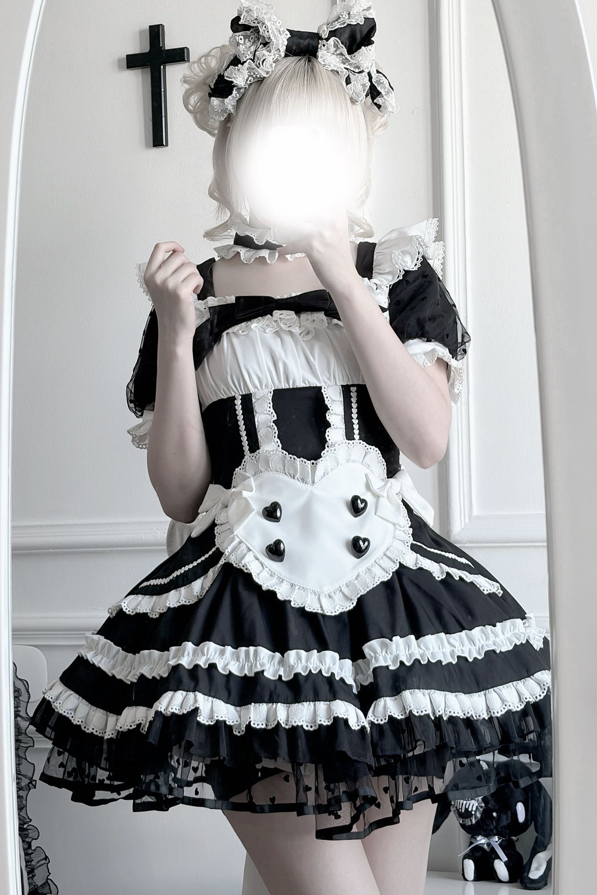 Black White Maid Apron Lace Dress