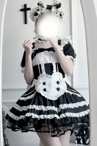 Black White Maid Apron Lace Dress