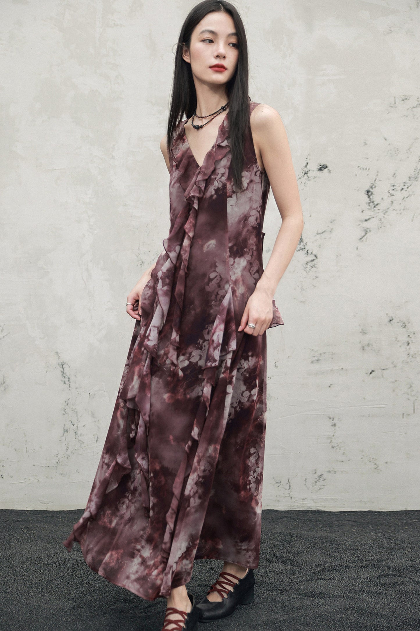 abito in chiffon rosso intenso