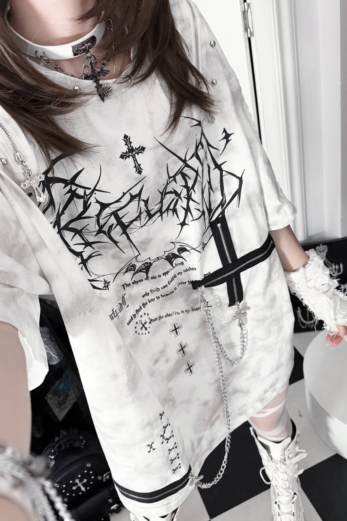 Broken Heart Sequel Zipper Loose T-shirt