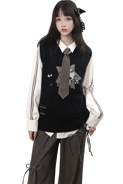 Interstellar Roaming Knit Sweater Vest With Tie and Pants Set-Up