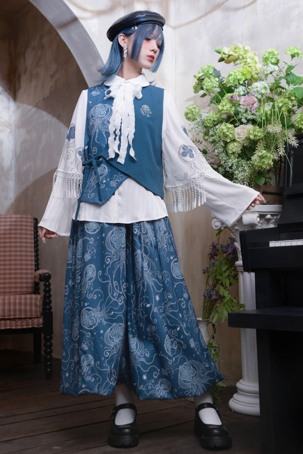 Gilet asymétrique à imprimé méduse Blue Tears