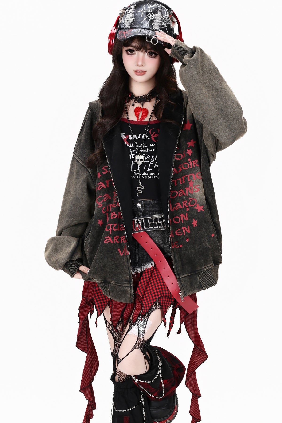 Red Letter Graffiti Oversized Hooded Jacket