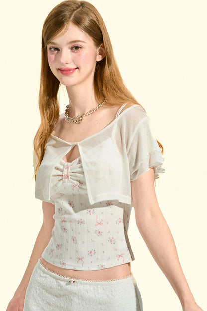 Top transparent avec caraco à fleurs