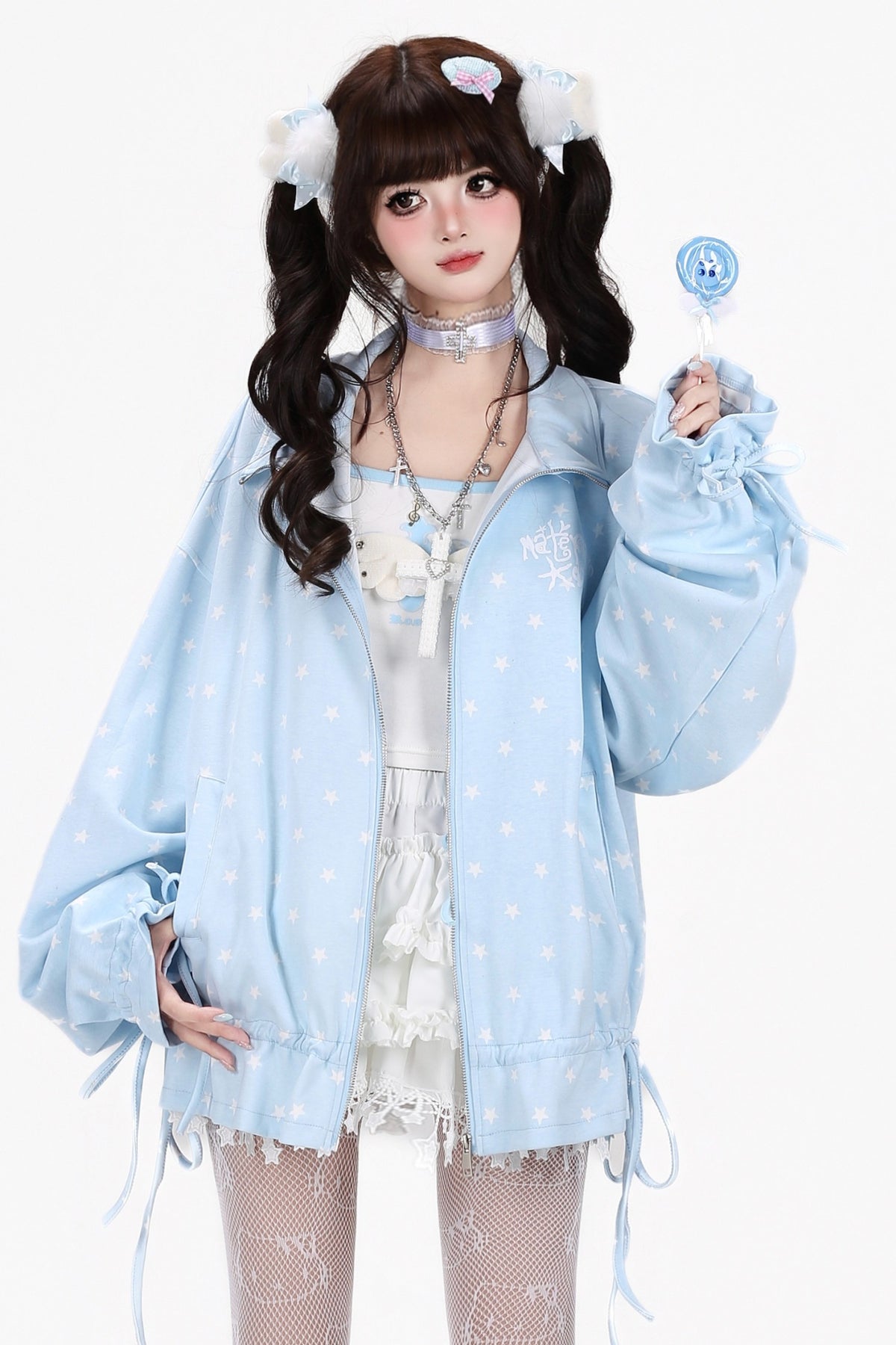 Star Stand-Up Collar Sweatshirt Jacket