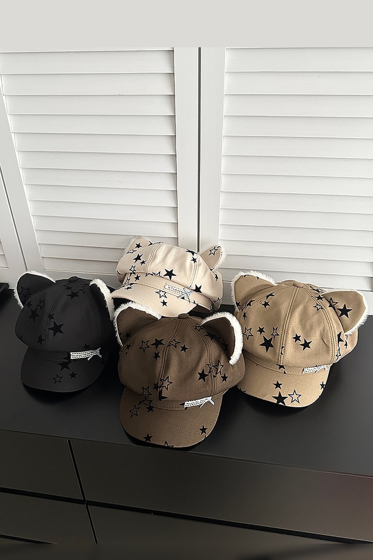Star Bow Plush Ear Octagonal Newsboy Cap