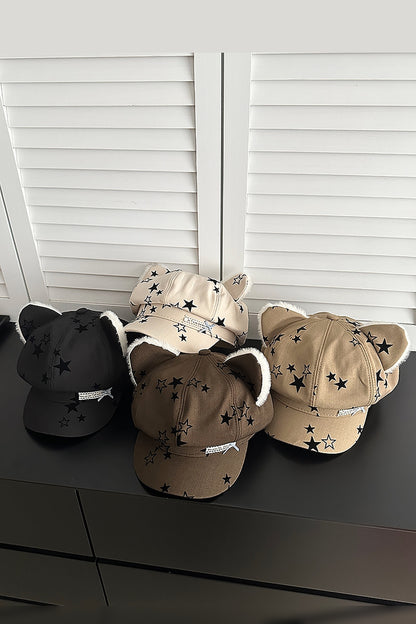 Star Bow Plush Ear Octagonal Newsboy Cap