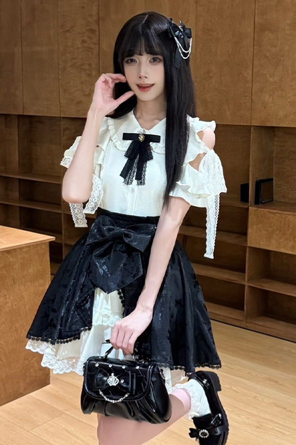 Off-Shoulder Shirt and Butterfly Two-Way Skirt Set-Up