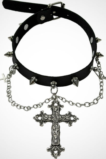 Y2K Cross Pendant Choker Necklace