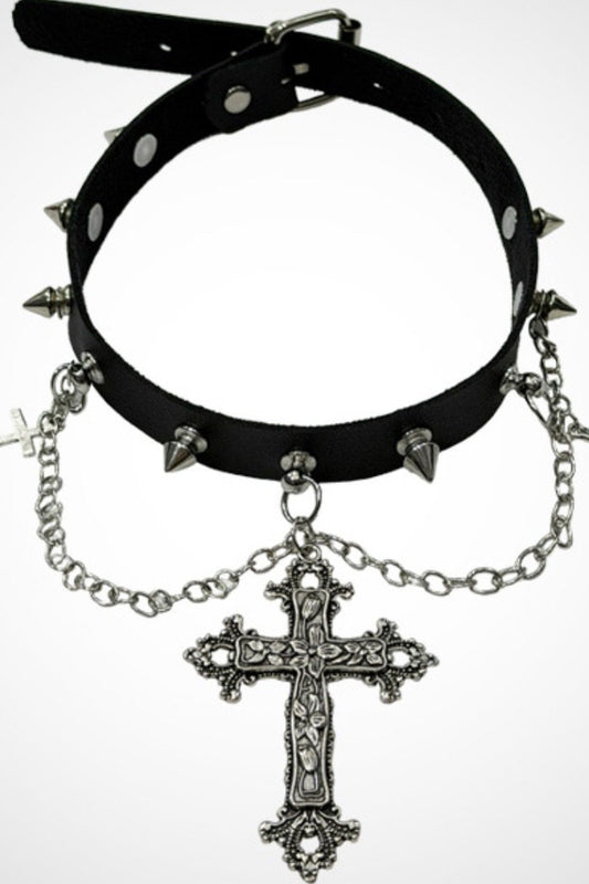 Y2K Cross Pendant Choker Necklace