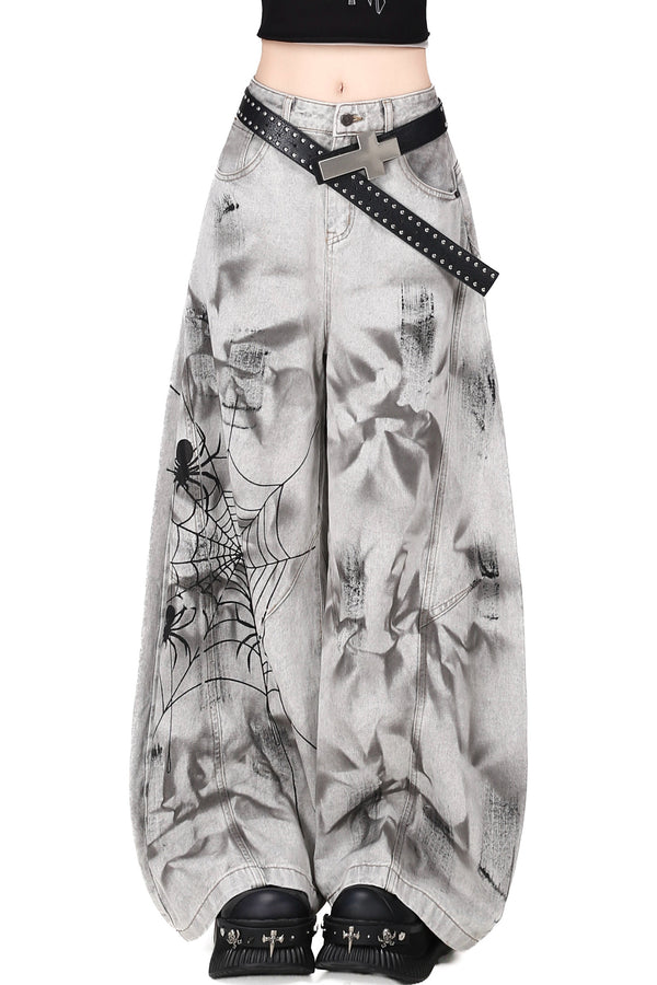 Spider Web Tie-Dye Denim Wide-Leg Jeans
