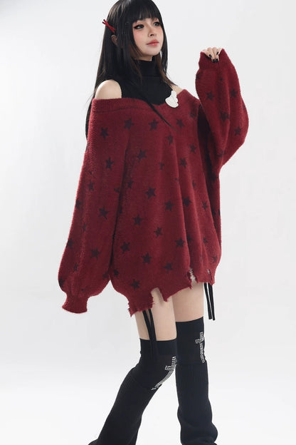 Star Off-Shoulder Layered-Look Sweater