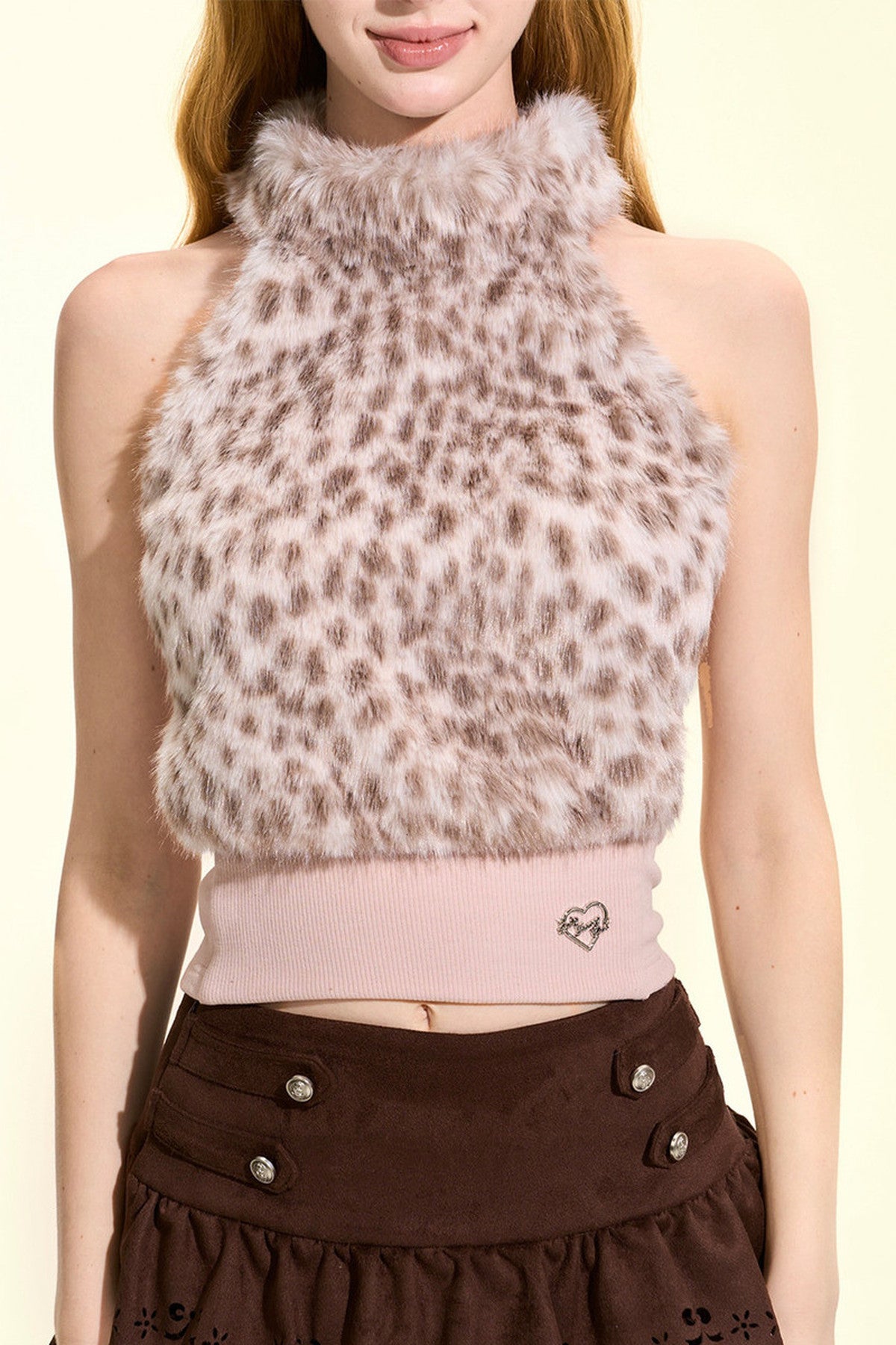 Leopard Print Faux Fur Halter Top