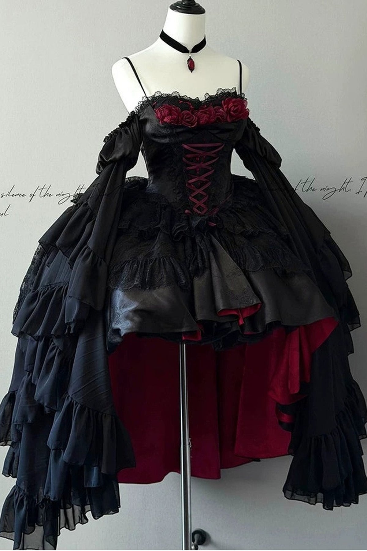 Gothic Red Black Evening Dress