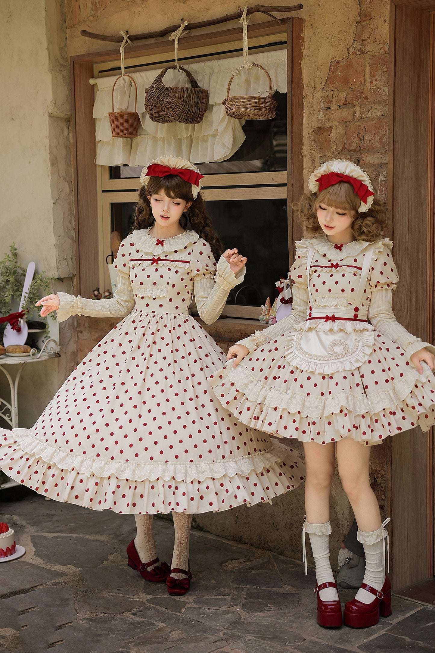 Cotton Polka Dot Print OP Dress Set-Up