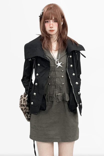 Black High-Neck Short Jacket