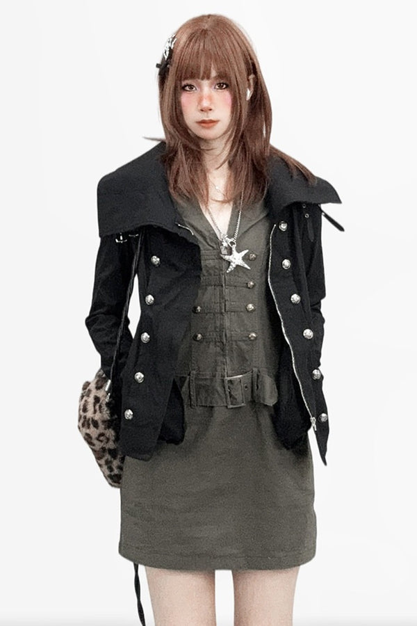 Black High-Neck Short Jacket