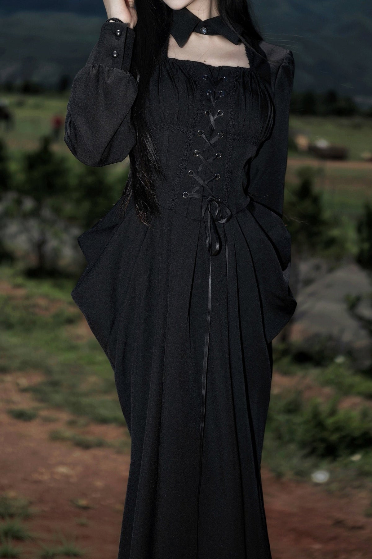Black Cape Fishtail Long Dress