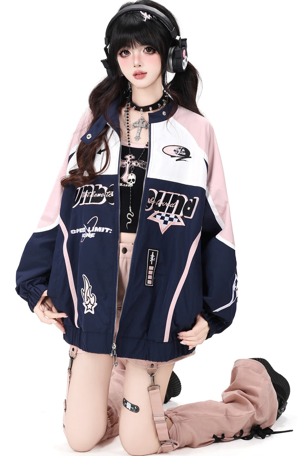 Loose Biker Baseball Jacket With Skirt Set-Up