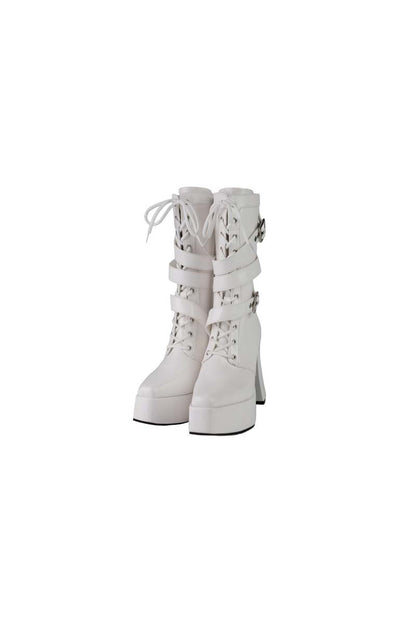 Bottes à plateforme à bout carré et brides croisées inversées