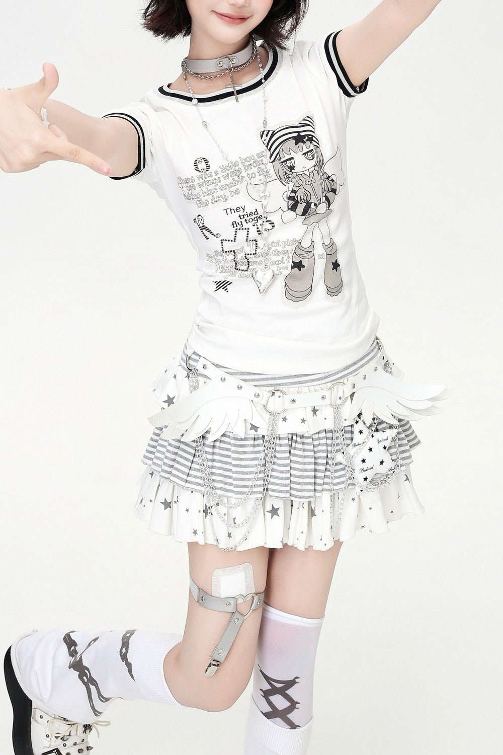 Monochrome Magical Girl T-Shirt + Skirt (with Belt)