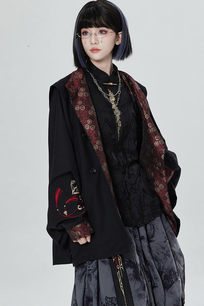Chinese Style Embroidered Trench Coat and Pants Set-Up