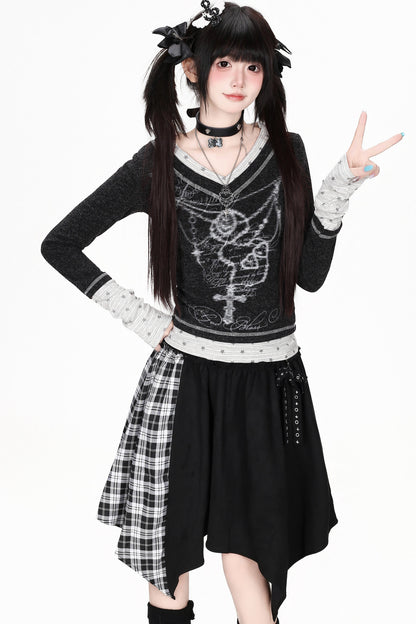 Heart Print Long Sleeve Top