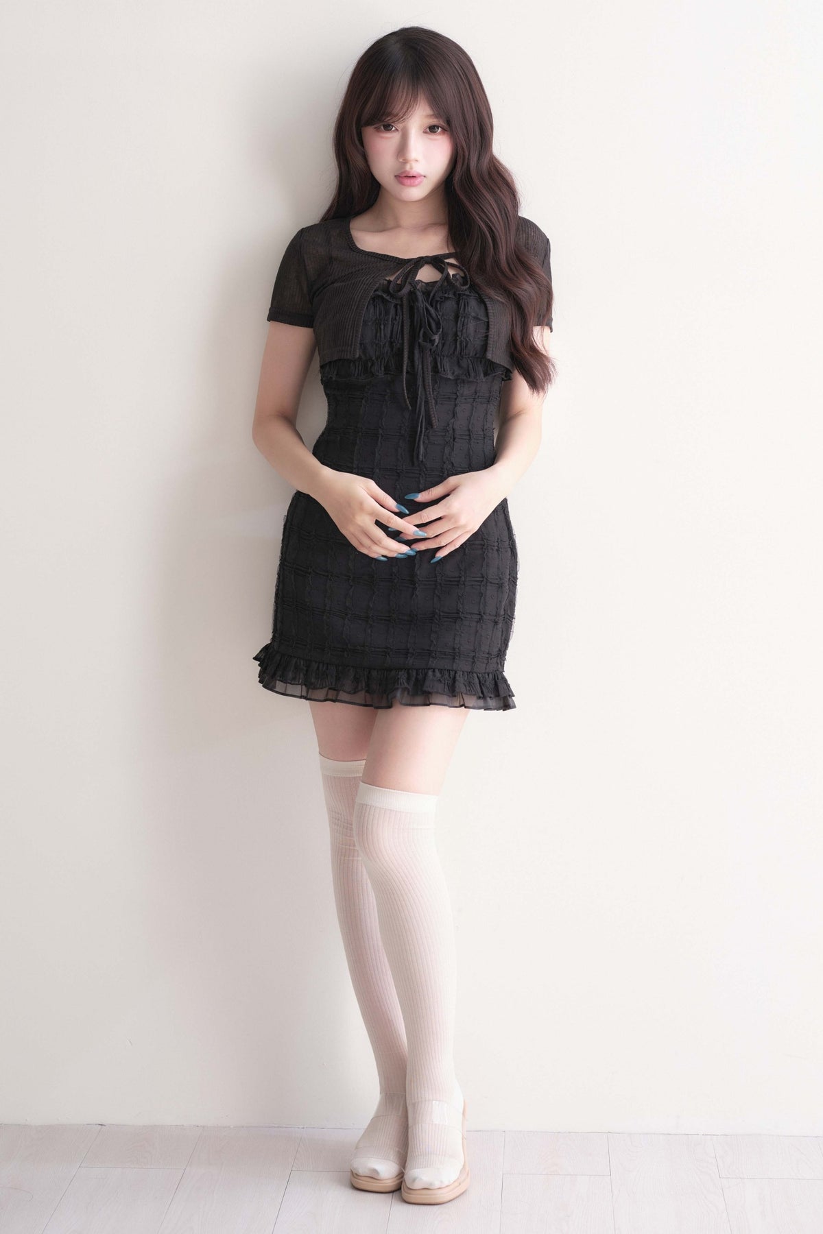 Elegant Ribbon Cardigan & Lace Dress Set