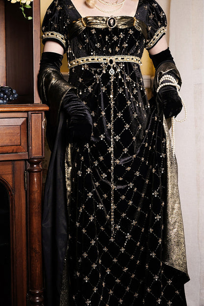 Black Gold Beaded Empire Dress