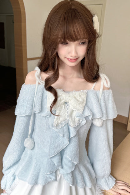 Off-Shoulder Ruffle Knit Top Set