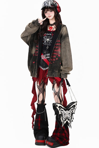 Red Letter Graffiti Oversized Hooded Jacket