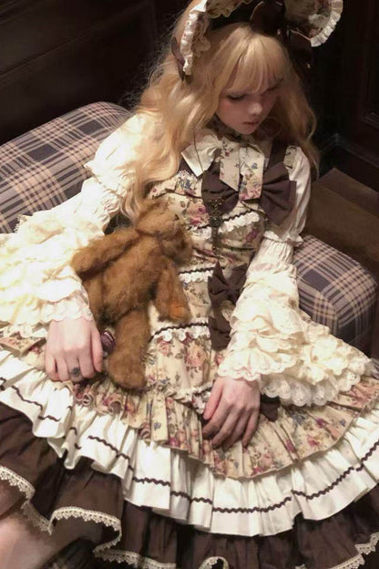 Vintage Floral Elegant Lolita Dress Set-Up