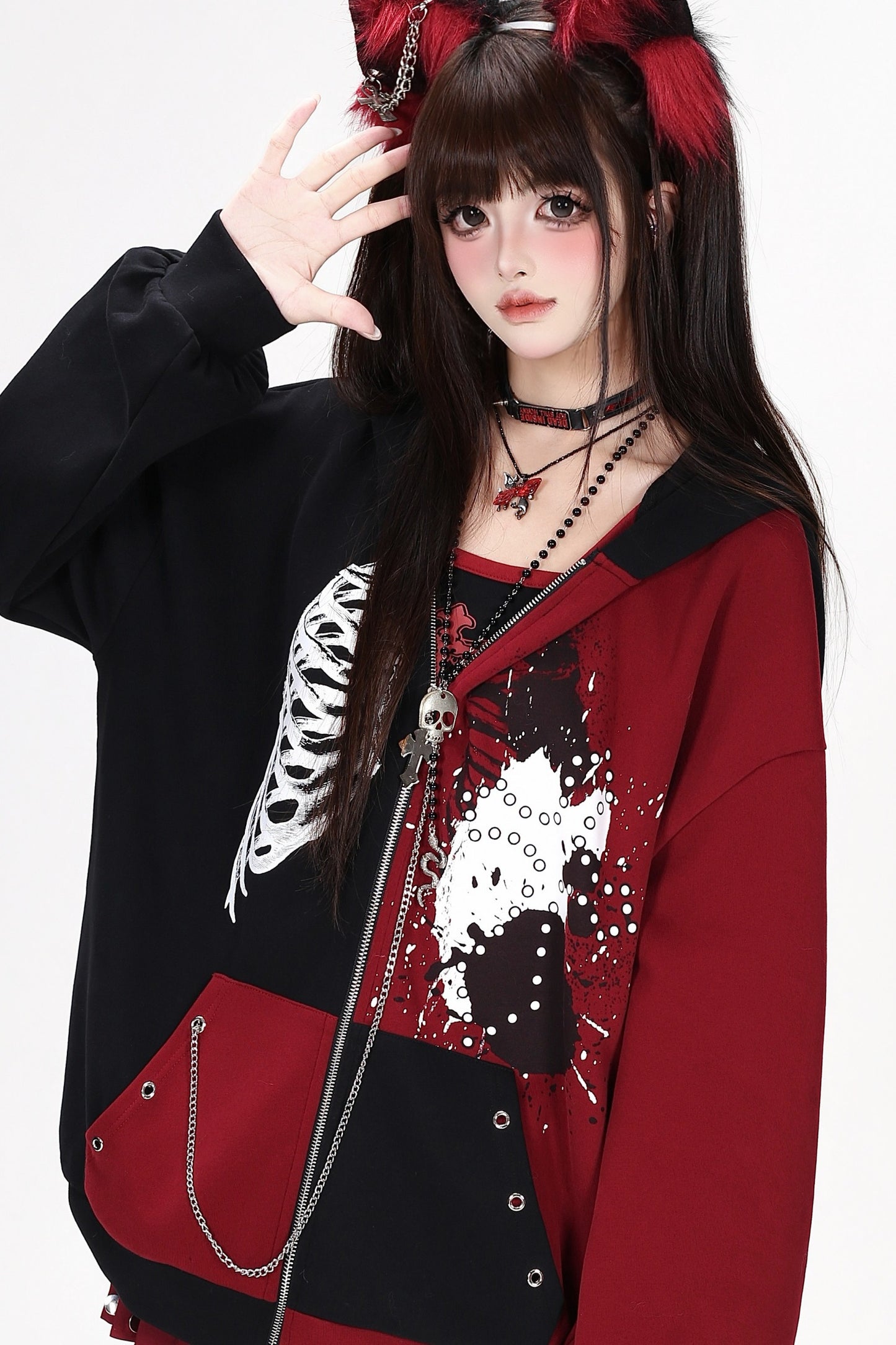 Subkultur-Punk-Kapuzenjacke mit Farbblock-Design