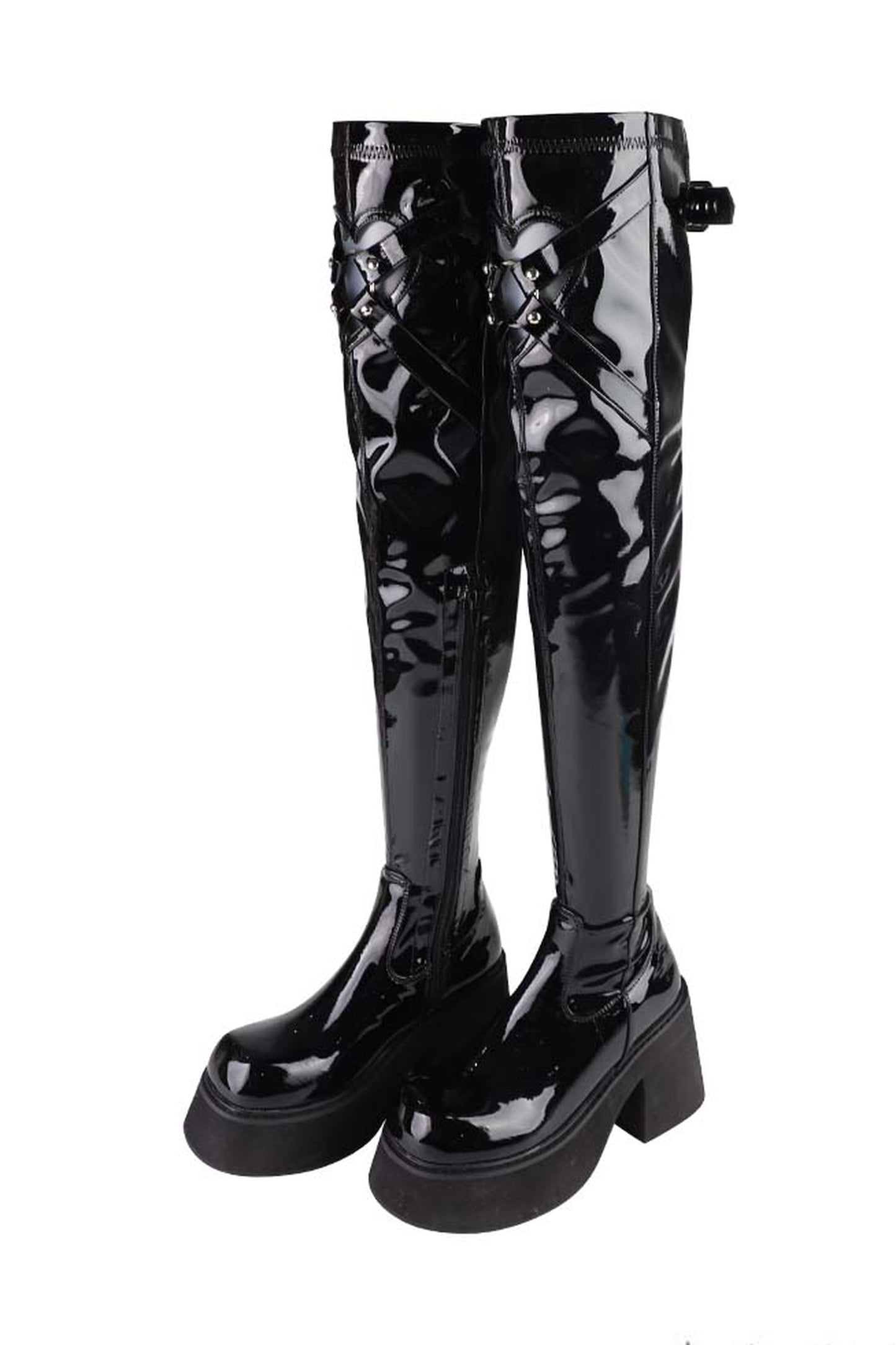 Extra-Long Tight Stretch Patent Leather Platform Boots