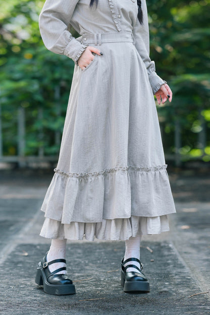Deer Smoke Slanted Placket Shirt and Double Layer Skirt Set-Up