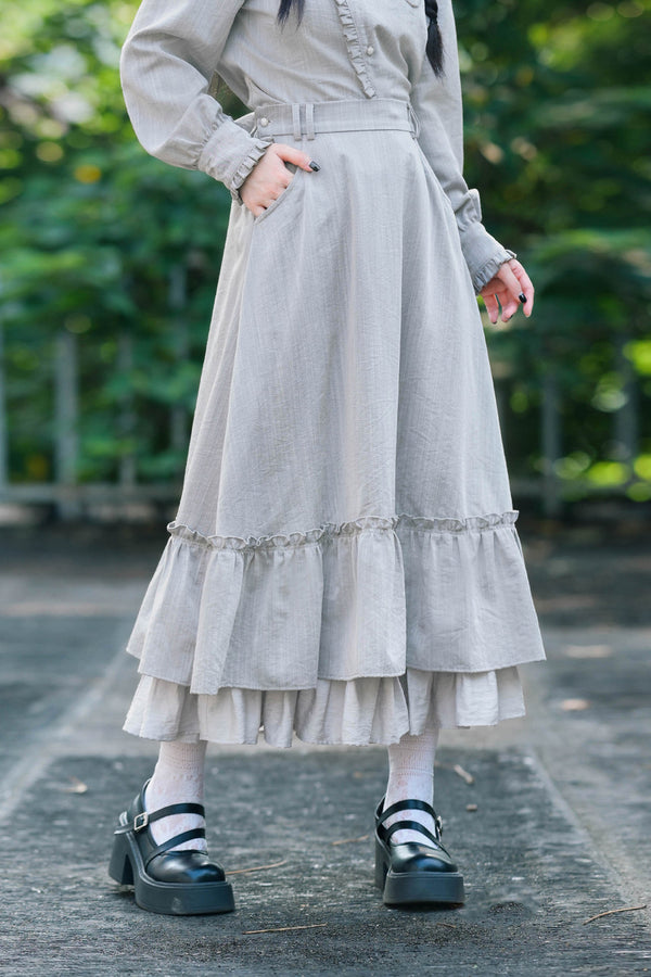 Deer Smoke Slanted Placket Shirt and Double Layer Skirt Set-Up