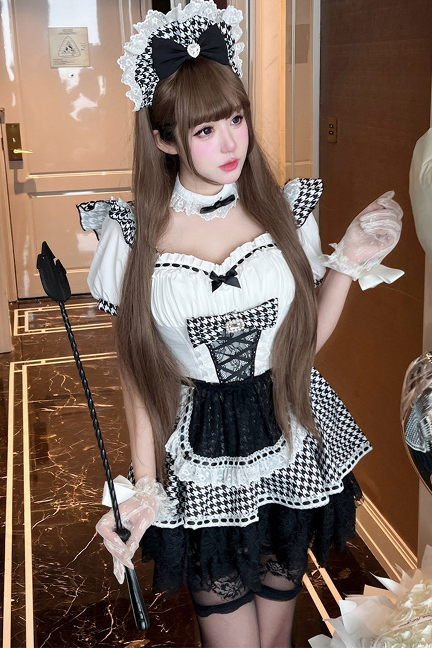 千鳥リボンドールメイドロリータドレス