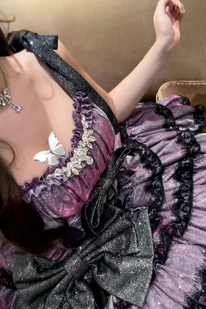 Abito lolita da principessa con fiocco viola
