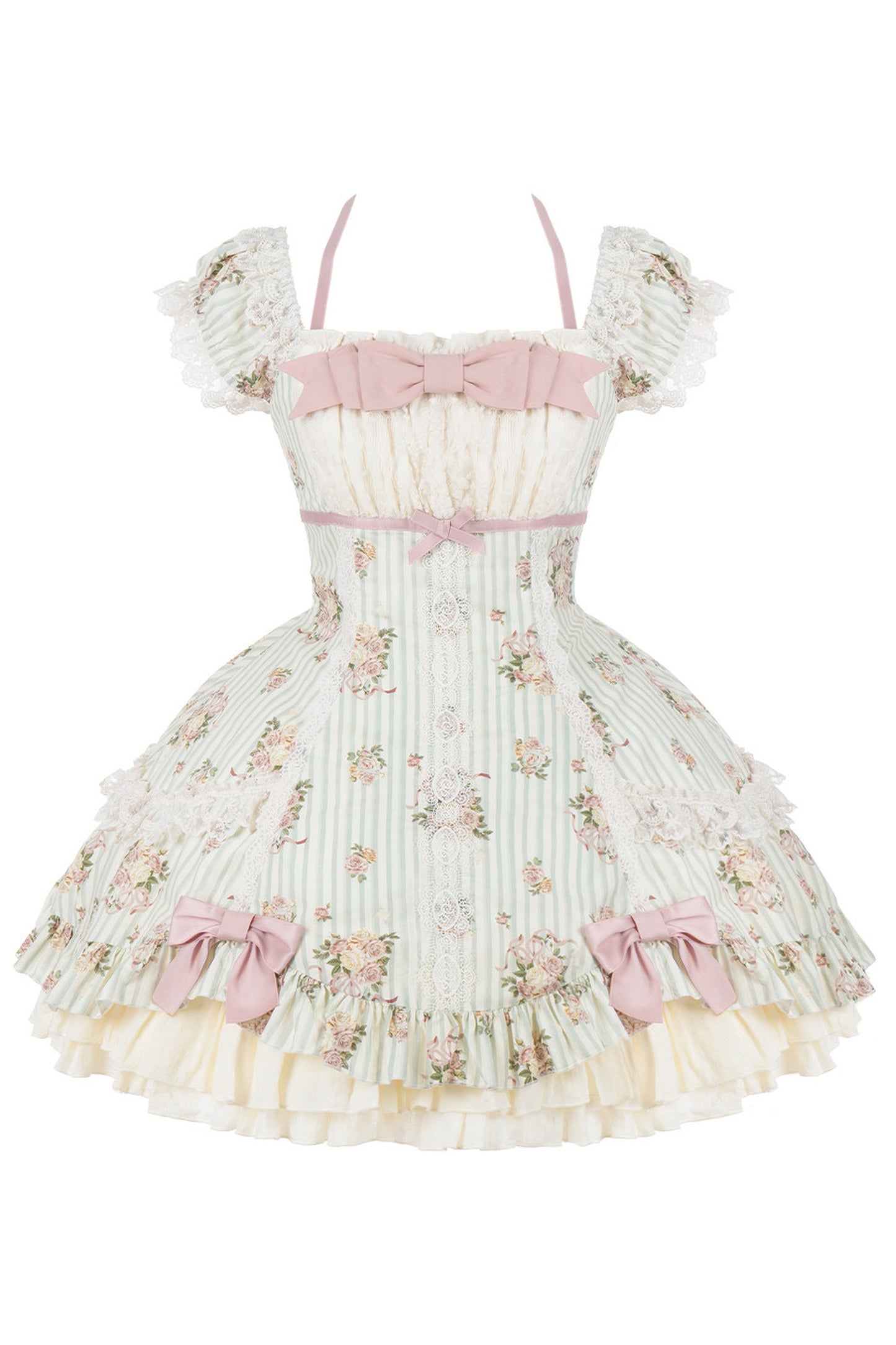 Conjunto coordinado de vestido con estampado de rosas y falda de doble volante