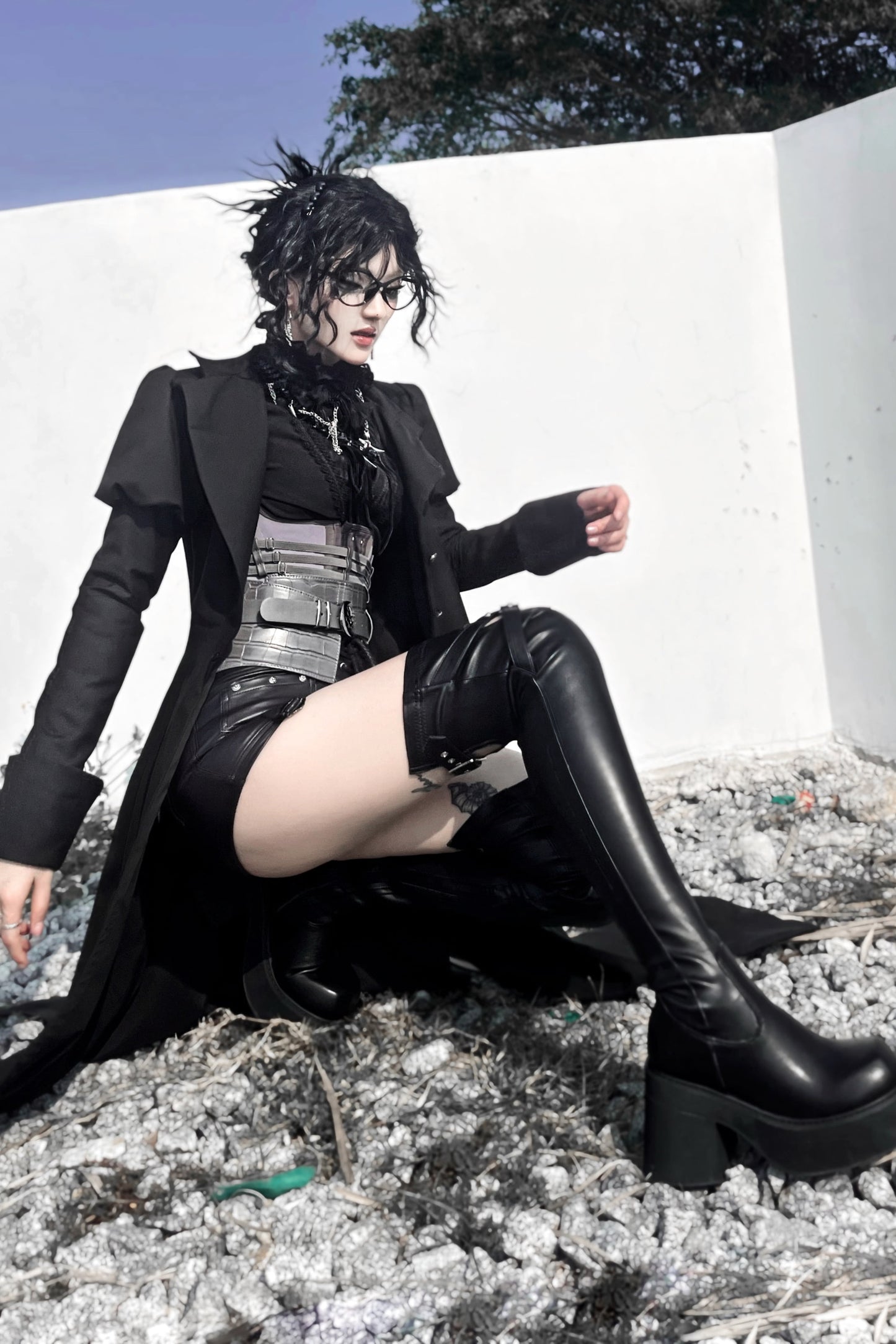 Extra-Long Tight Stretch Patent Leather Platform Boots