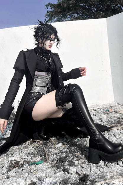 Extra-Long Tight Stretch Patent Leather Platform Boots