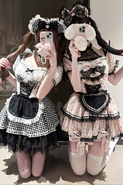 千鳥リボンドールメイドロリータドレス