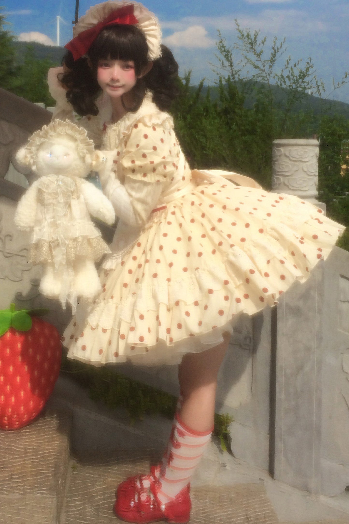 Cotton Polka Dot Print OP Dress Set-Up