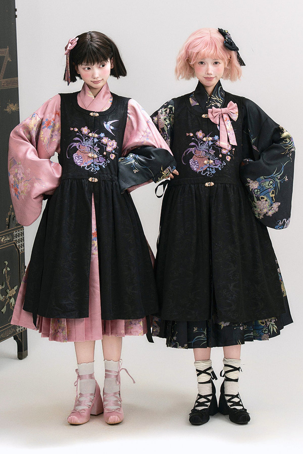 Floral Hanfu Puffy Dress Set