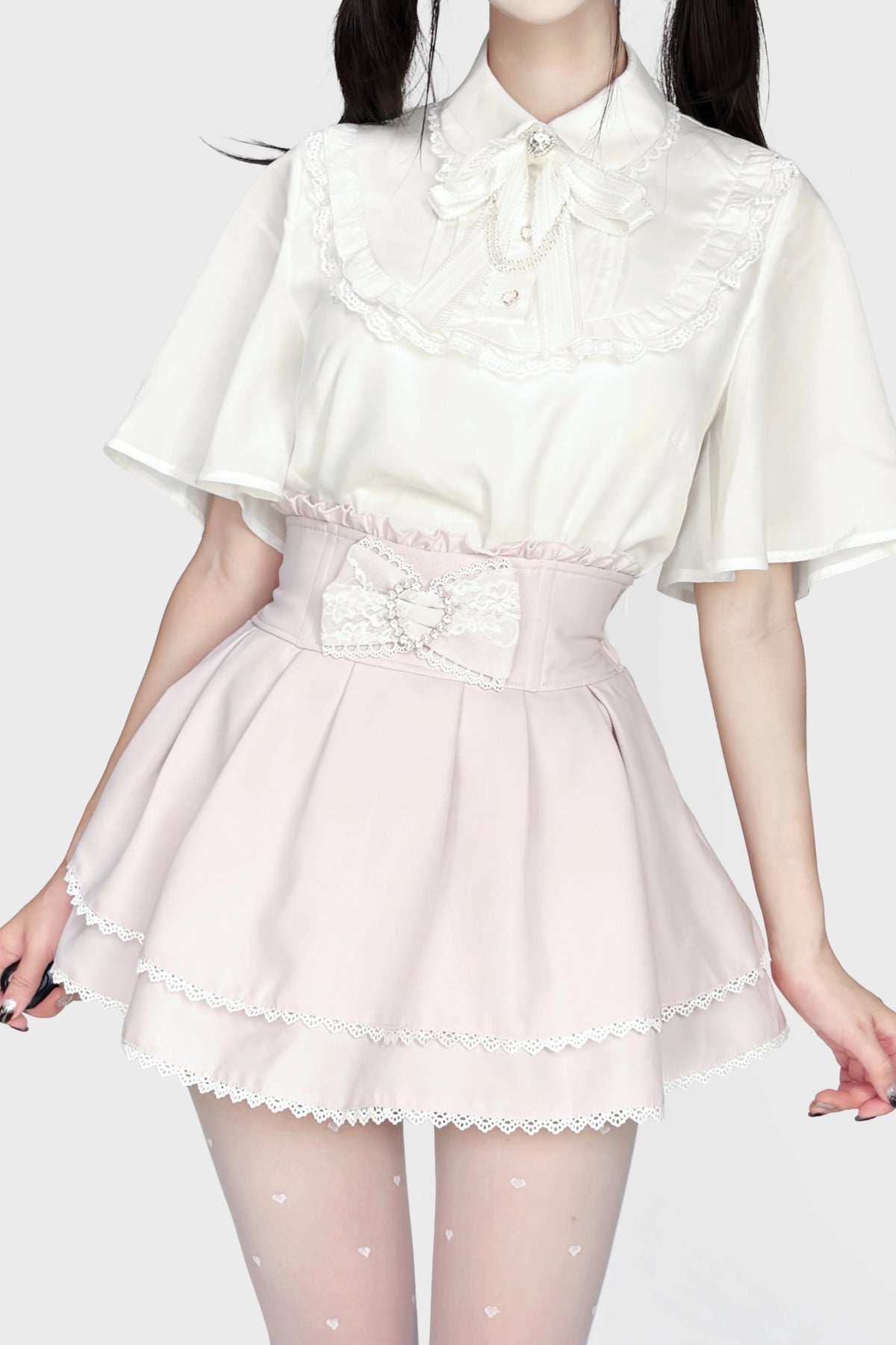 Tencel Blusen- und Rock-Set mit Schmetterlingsärmeln