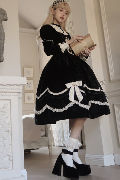 Pfingstrosen-Träumerei Samt-Lolita-Kleid