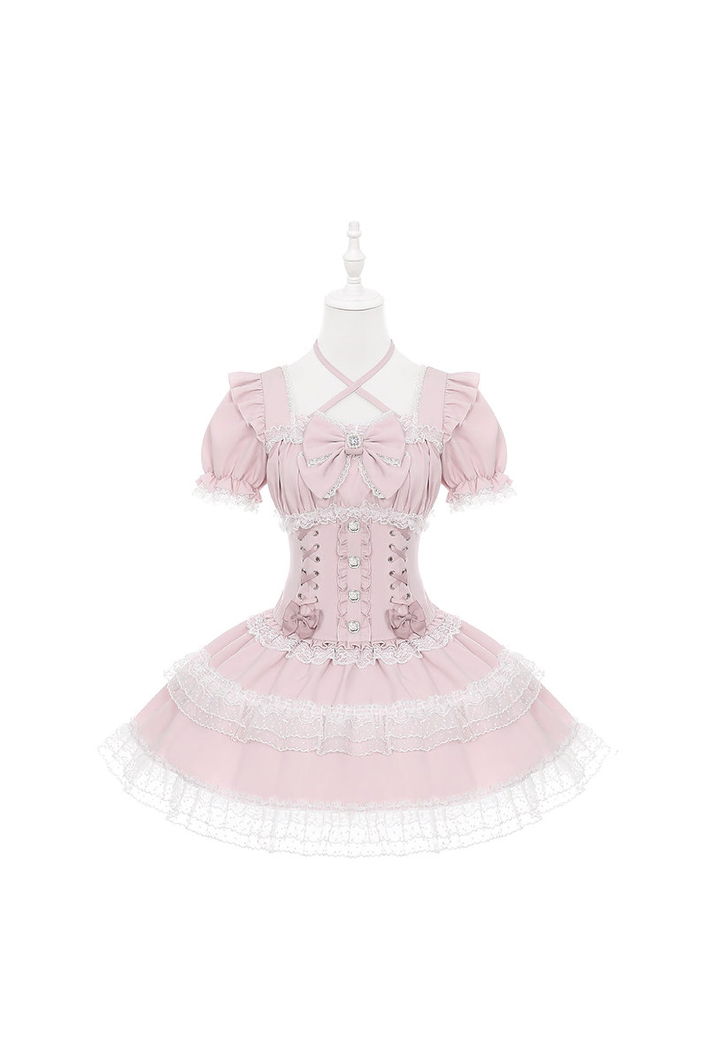 Pink Tiered Lace Halter Cake Dress