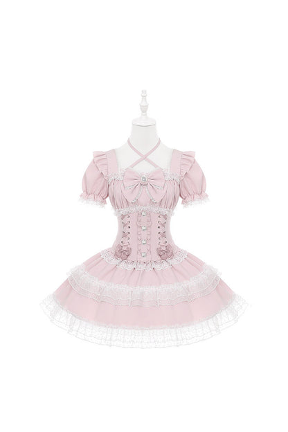 Pink Tiered Lace Halter Cake Dress