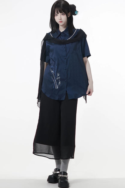 サブカルモダンチャイナトップス+パンツ＋オフショルダーシャツ＋スカート