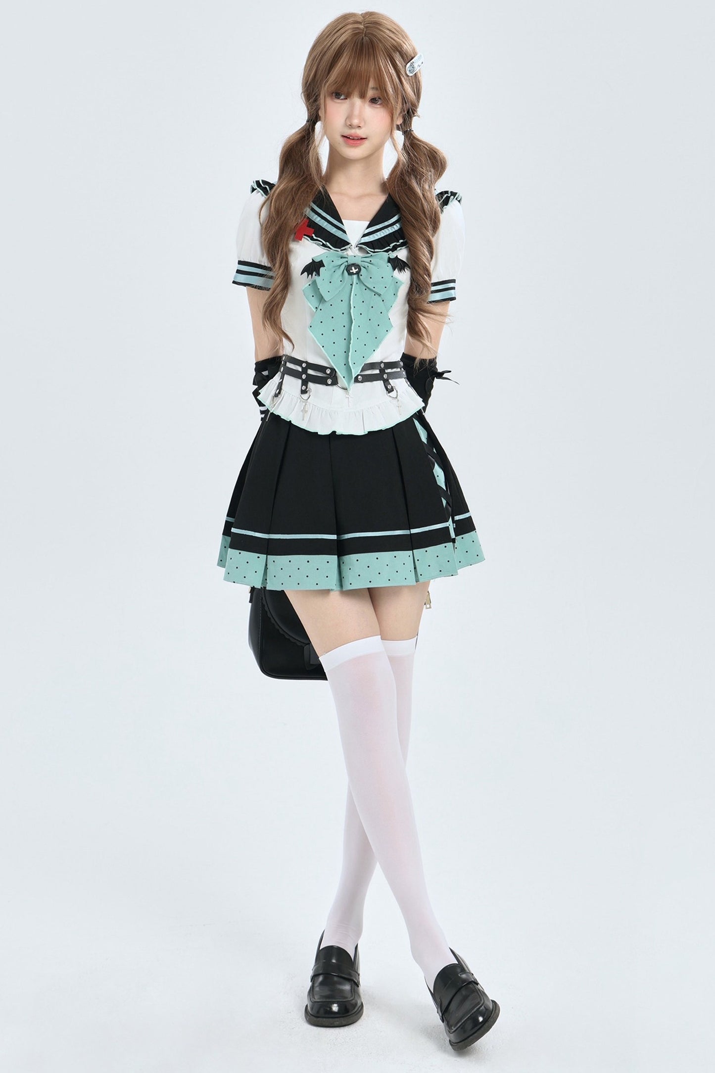 Cyber Dream Bat Polka Dot Sailor Top and Skirt Set-Up
